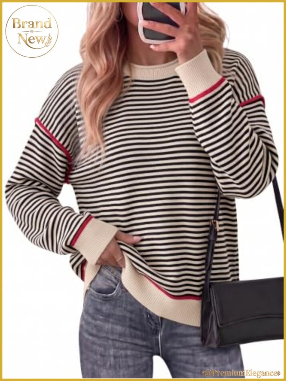 Oversized Striped Cotton Blend Knit Pullover Sweater